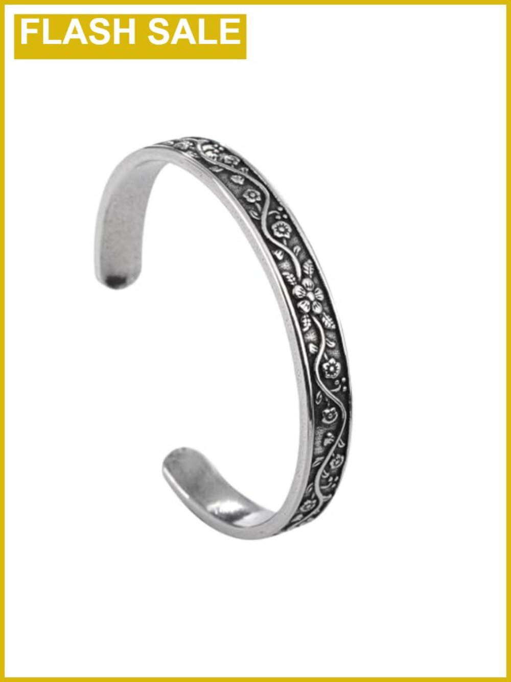 Stainless Steel Vintage Floral Cuff Bracelet Engraved Bangle for Women